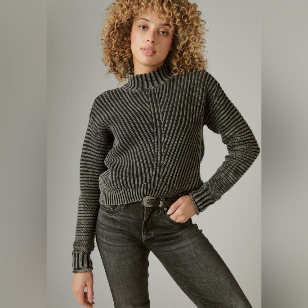Lucky Brand Textured Turtleneck Long Sleeves Gray 100% Cotton Very Warm …
